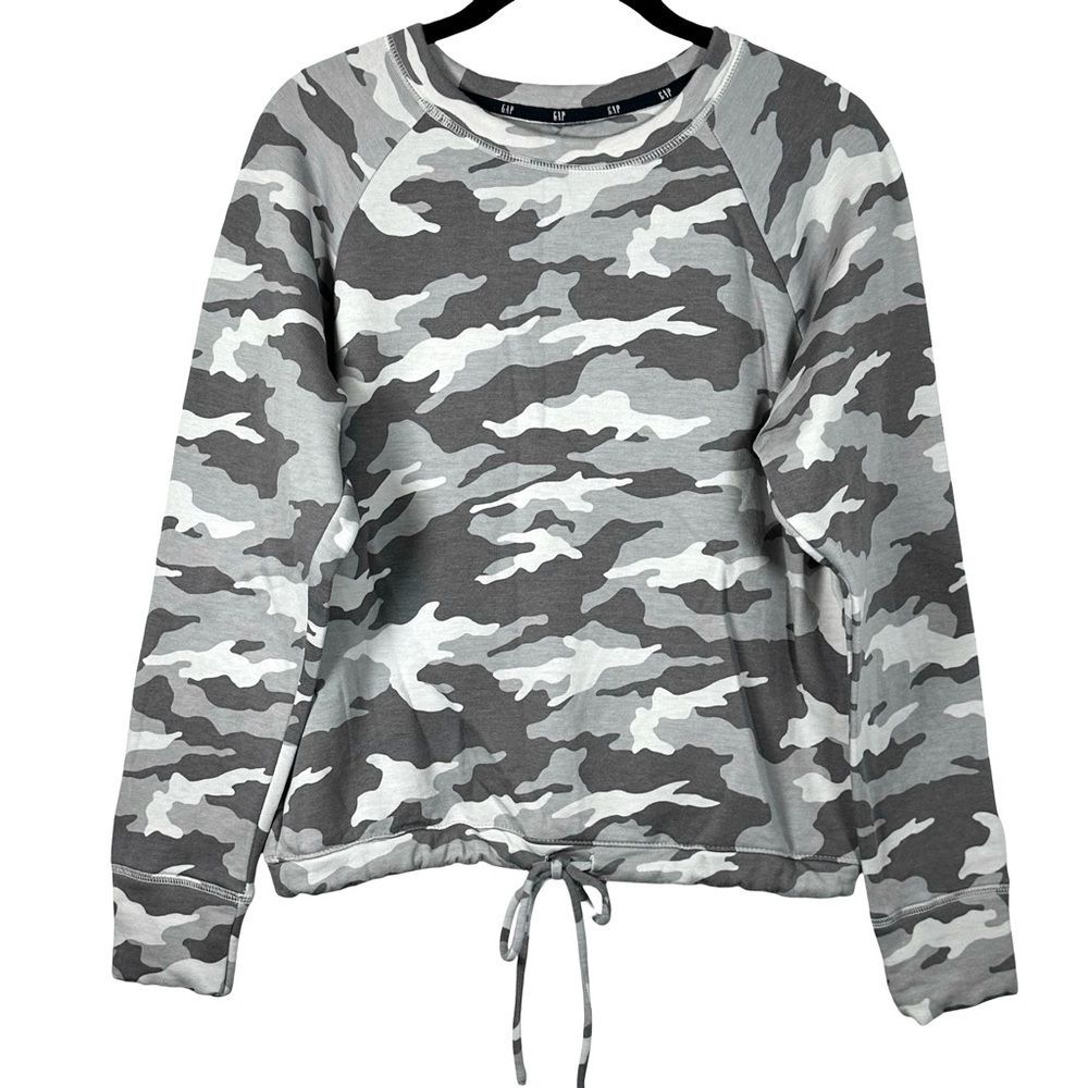 GAP Gray Camouflage Camo Drawstring Waist Pullover Sweatshirt Size Small